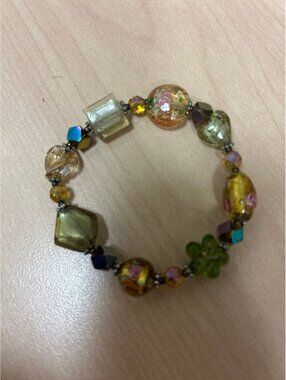 Feminine Floral Glass Bead bracelet Neutral Colors